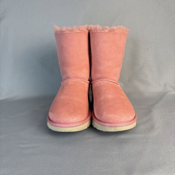 Womens UGG Boots Bailey Bow Pink LNT Sz 6 Suede Wool Coquette Festival Sold Out! - Picture 9 of 14